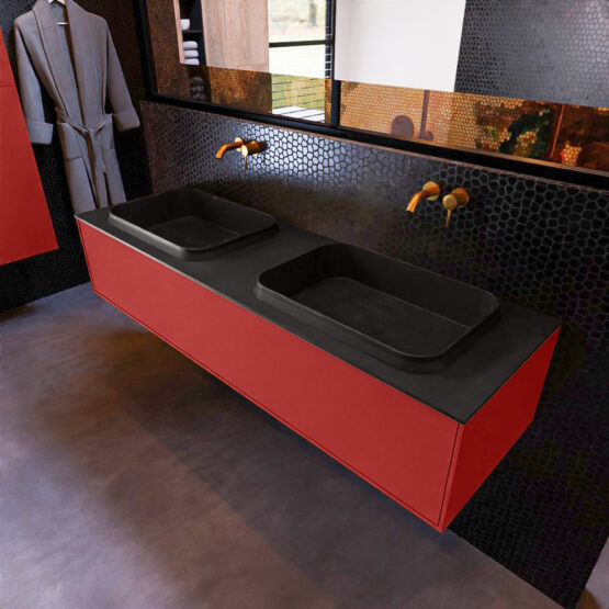MONDIAZ ERIN 150cm mueble de baño color Fire 1 cajón. Lavabo RIDGE Doble sin orificio color Urban.