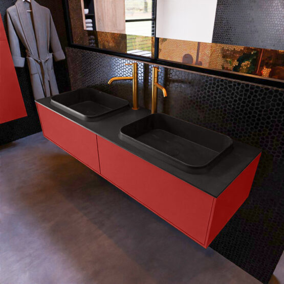 MONDIAZ ERIN 150cm mueble de baño color Fire 2 cajones. Lavabo RIDGE Doble 2 orificios color Urban.