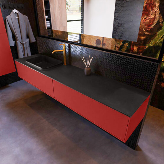 MONDIAZ ERIN 200cm mueble de baño color Fire 2 cajones. Lavabo RIDGE Izquierda 1 orificio color Urban.
