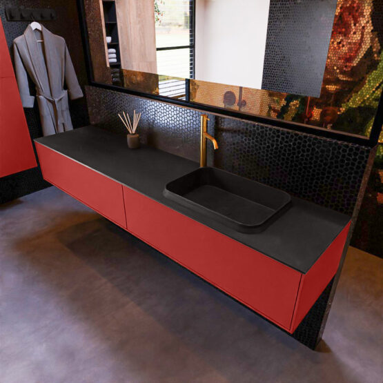 MONDIAZ ERIN 200cm mueble de baño color Fire 2 cajones. Lavabo RIDGE Derecho 1 orificio color Urban.