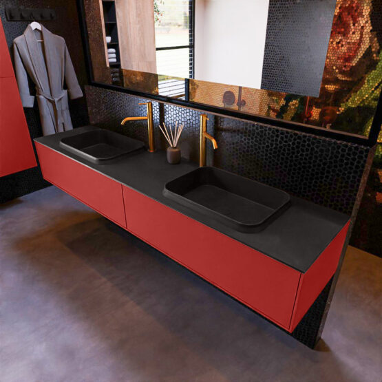 MONDIAZ ERIN 200cm mueble de baño color Fire 2 cajones. Lavabo RIDGE Doble 2 orificios color Urban.