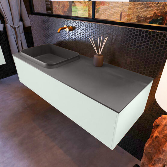 MONDIAZ ERIN 120cm mueble de baño color Greey 1 cajón. Lavabo RIDGE Izquierda sin orificio color Dark Grey.