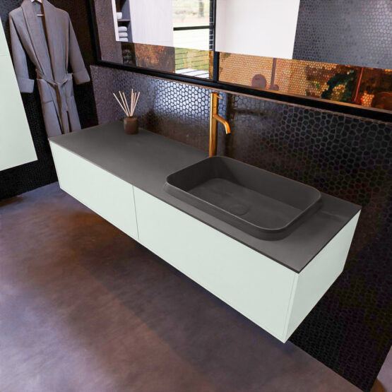 MONDIAZ ERIN 150cm mueble de baño color Greey 2 cajones. Lavabo RIDGE Derecho 1 orificio color Dark Grey.