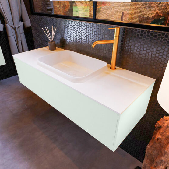 MONDIAZ ERIN 120cm mueble de baño color Greey 1 cajón. Lavabo RIDGE Centro 1 orificio color Talc.