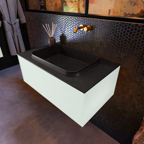 MONDIAZ ERIN 80cm mueble de baño color Greey 1 cajón. Lavabo RIDGE Centro sin orificio color Urban.