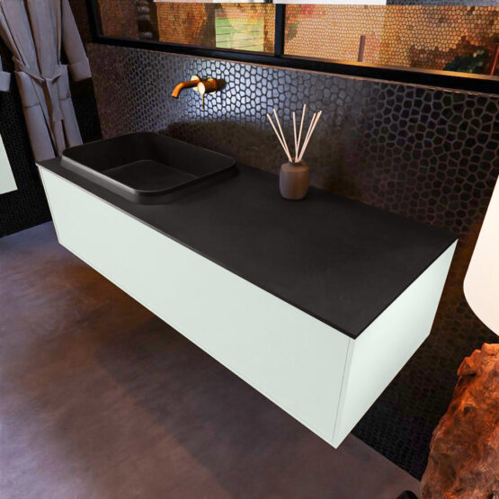 MONDIAZ ERIN 120cm mueble de baño color Greey 1 cajón. Lavabo RIDGE Izquierda sin orificio color Urban.