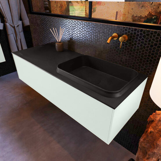 MONDIAZ ERIN 120cm mueble de baño color Greey 1 cajón. Lavabo RIDGE Derecho sin orificio color Urban.