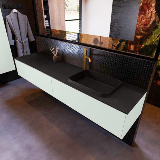 MONDIAZ ERIN 200cm mueble de baño color Greey 2 cajones. Lavabo RIDGE Derecho 1 orificio color Urban.