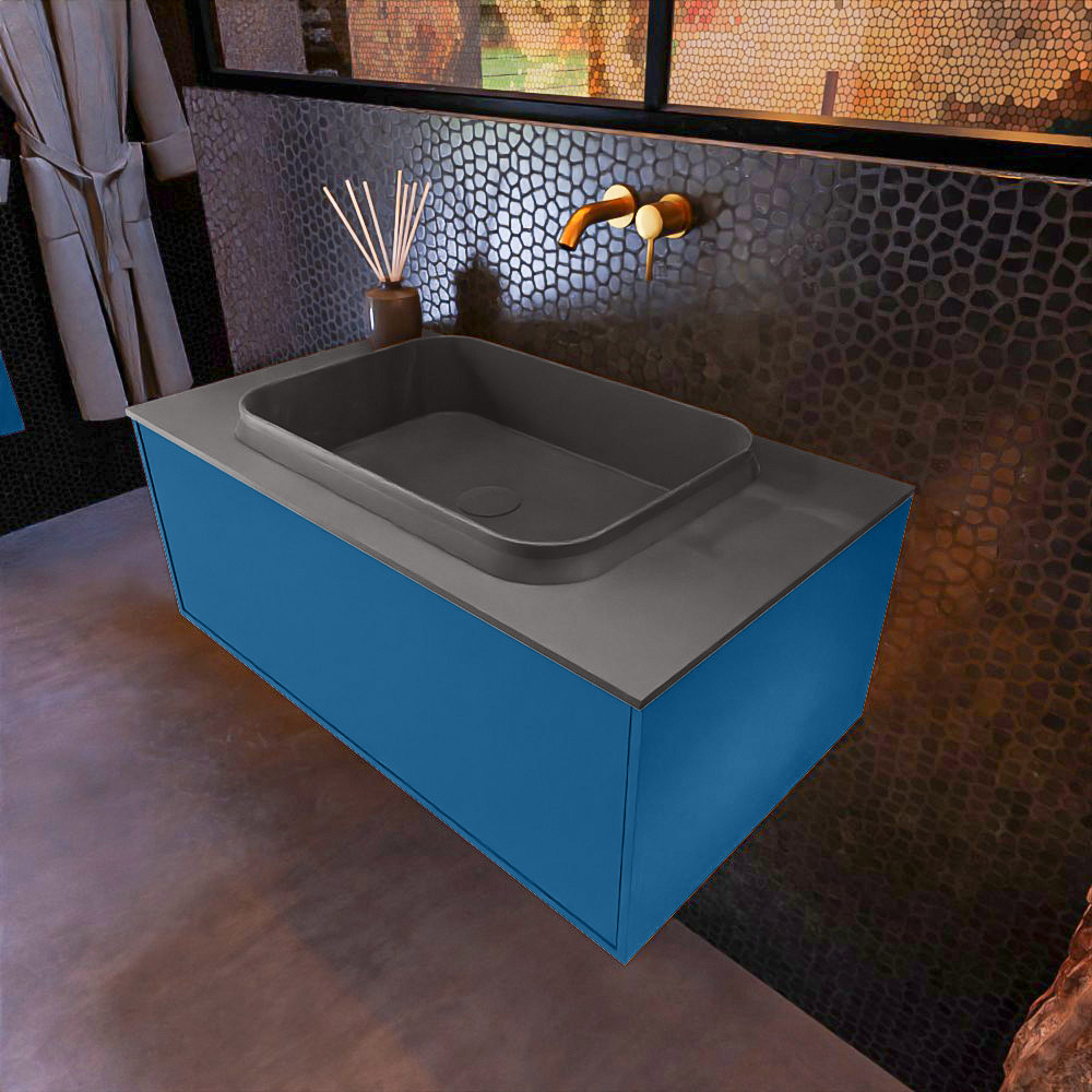 MONDIAZ ERIN 80cm mueble de baño color Jeans 1 cajón. Lavabo RIDGE Centro sin orificio color Dark Grey. 1 MONDIAZ ERIN 80cm mueble de baño color Jeans 1 cajón. Lavabo RIDGE Centro sin orificio color Dark Grey.