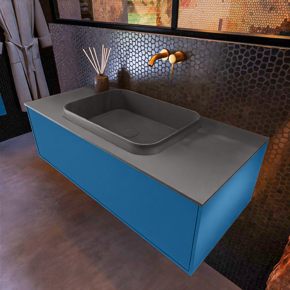 MONDIAZ ERIN 100cm mueble de baño color Jeans 1 cajón. Lavabo RIDGE Centro sin orificio color Dark Grey. 1 MONDIAZ ERIN 100cm mueble de baño color Jeans 1 cajón. Lavabo RIDGE Centro sin orificio color Dark Grey.
