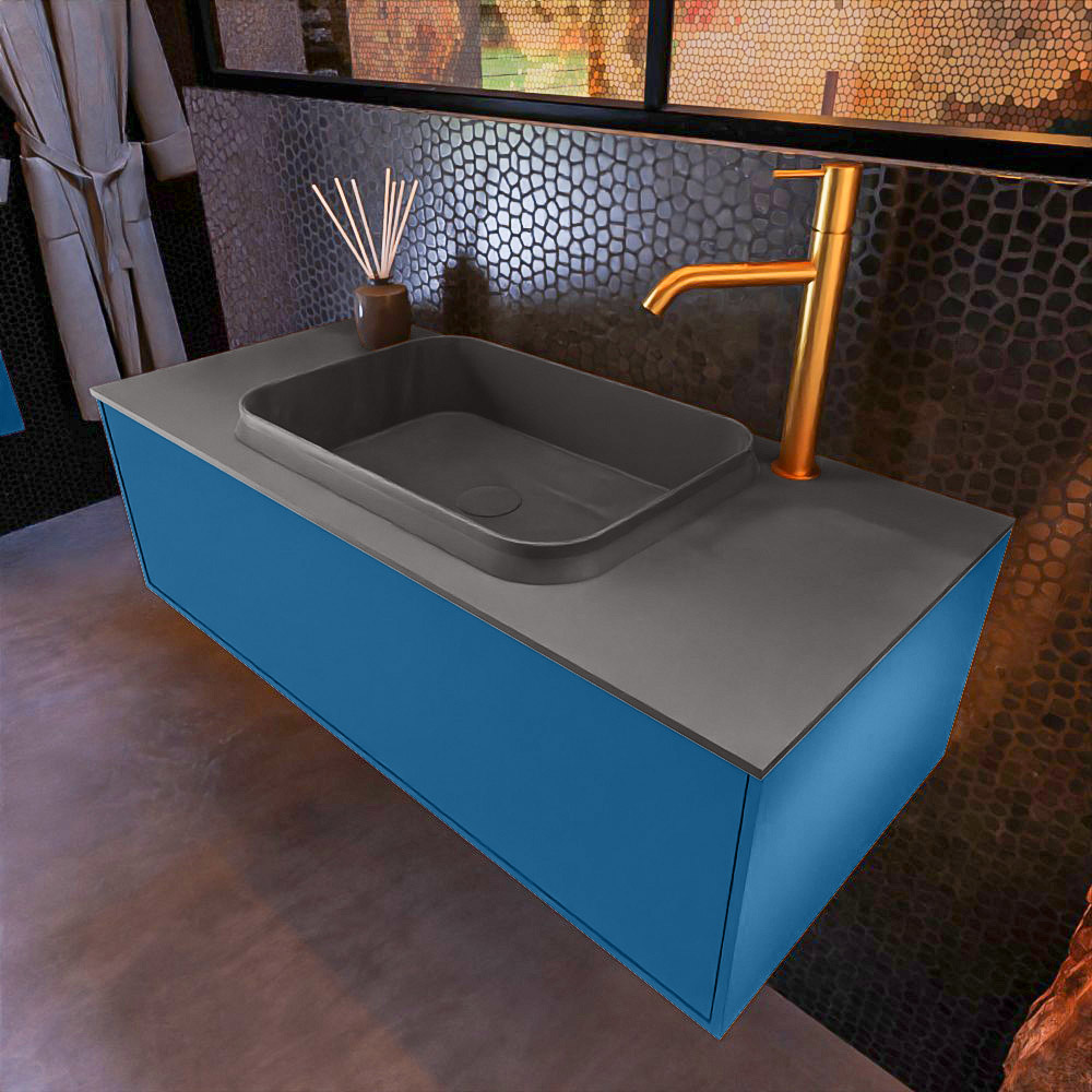 MONDIAZ ERIN 100cm mueble de baño color Jeans 1 cajón. Lavabo RIDGE Centro 1 orificio color Dark Grey. 1 MONDIAZ ERIN 100cm mueble de baño color Jeans 1 cajón. Lavabo RIDGE Centro 1 orificio color Dark Grey.