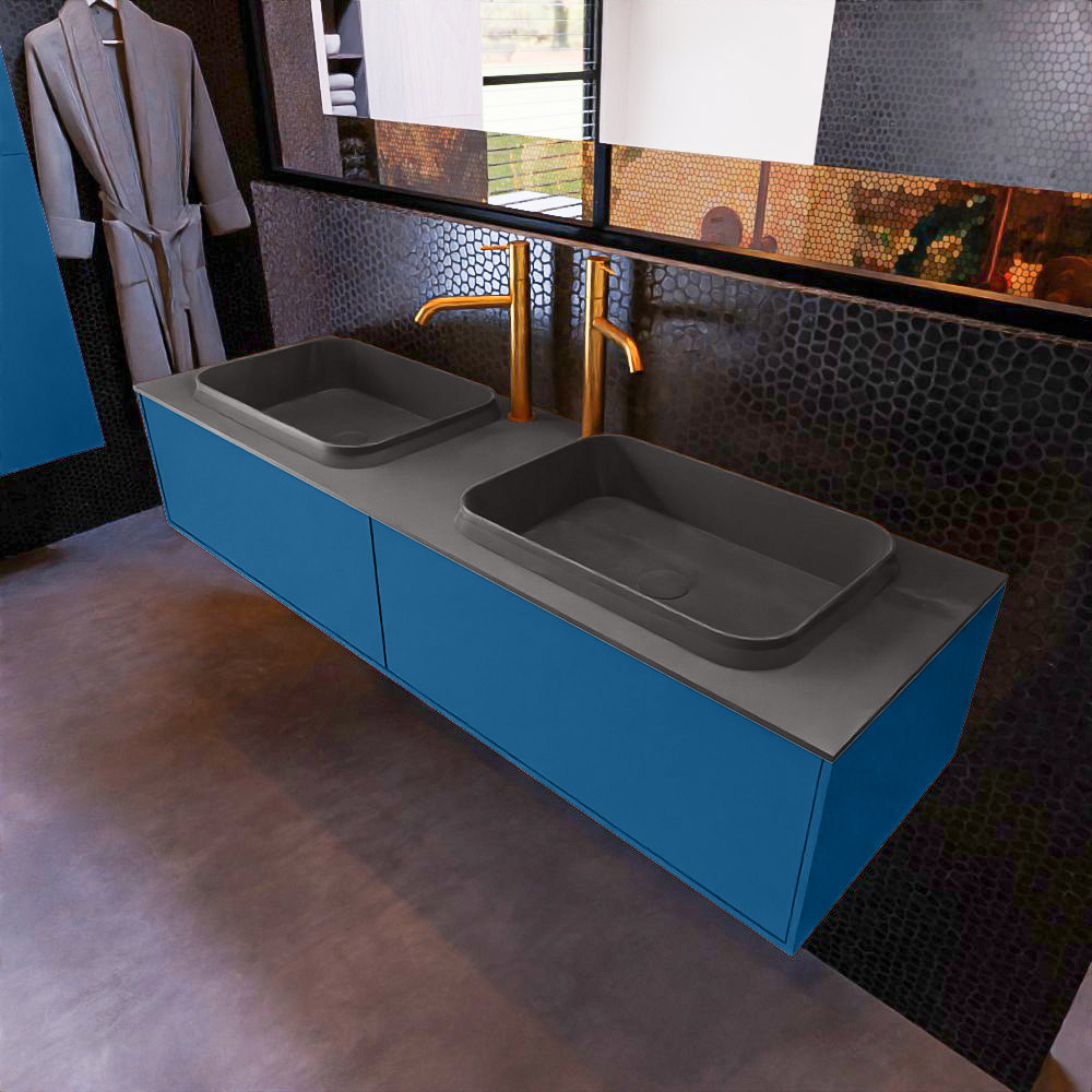 MONDIAZ ERIN 150cm mueble de baño color Jeans 2 cajones. Lavabo RIDGE Doble 2 orificios color Dark Grey. 1 MONDIAZ ERIN 150cm mueble de baño color Jeans 2 cajones. Lavabo RIDGE Doble 2 orificios color Dark Grey.