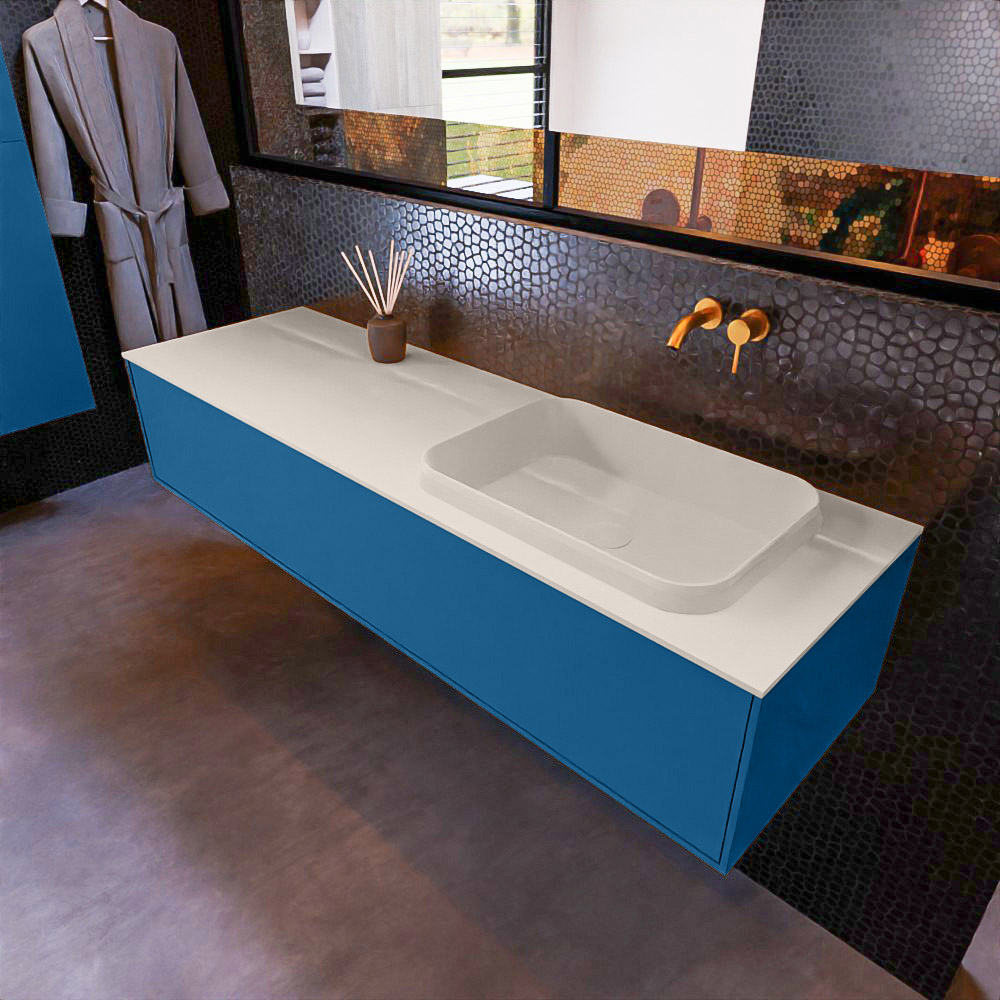 MONDIAZ ERIN 150cm mueble de baño color Jeans 1 cajón. Lavabo RIDGE Derecho sin orificio color Linen. 1 MONDIAZ ERIN 150cm mueble de baño color Jeans 1 cajón. Lavabo RIDGE Derecho sin orificio color Linen.