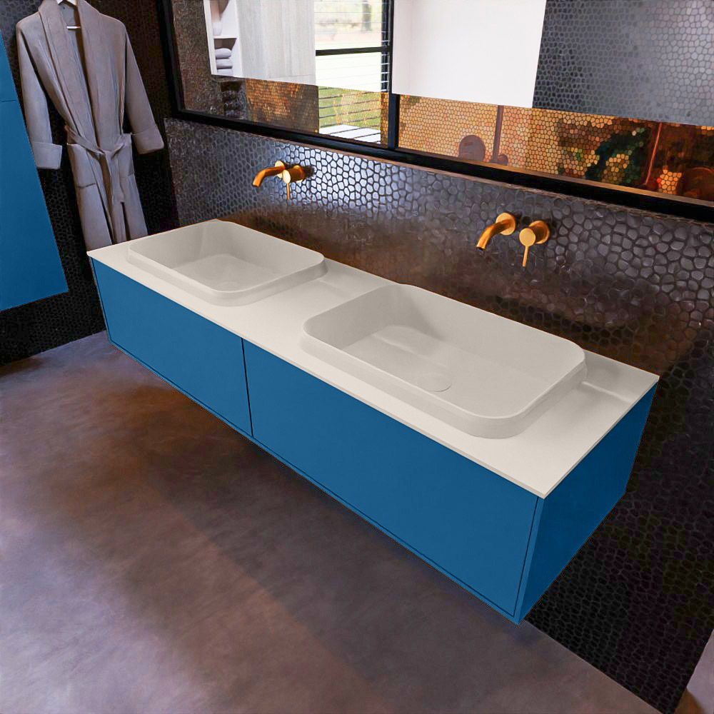MONDIAZ ERIN 150cm mueble de baño color Jeans 2 cajones. Lavabo RIDGE Doble sin orificio color Linen. 1 MONDIAZ ERIN 150cm mueble de baño color Jeans 2 cajones. Lavabo RIDGE Doble sin orificio color Linen.