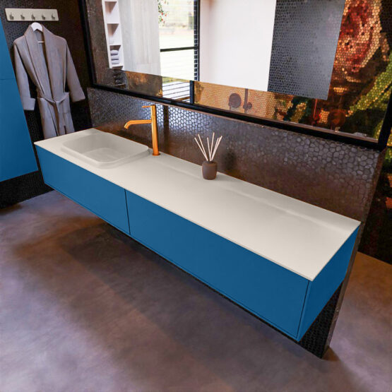 MONDIAZ ERIN 200cm mueble de baño color Jeans 2 cajones. Lavabo RIDGE Izquierda 1 orificio color Linen.