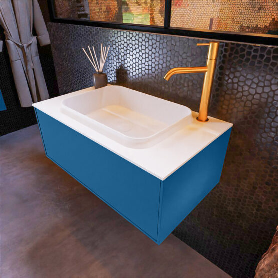 MONDIAZ ERIN 80cm mueble de baño color Jeans 1 cajón. Lavabo RIDGE Centro 1 orificio color Talc.