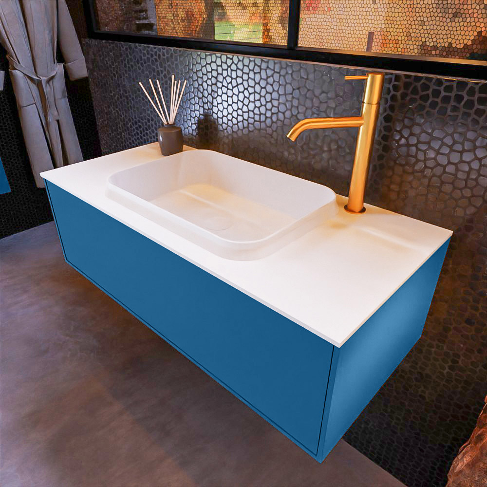 MONDIAZ ERIN 100cm mueble de baño color Jeans 1 cajón. Lavabo RIDGE Centro 1 orificio color Talc. 1 MONDIAZ ERIN 100cm mueble de baño color Jeans 1 cajón. Lavabo RIDGE Centro 1 orificio color Talc.