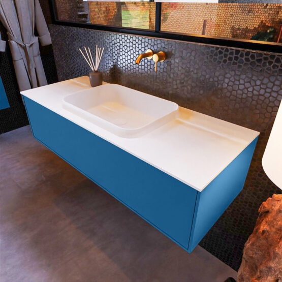 MONDIAZ ERIN 120cm mueble de baño color Jeans 1 cajón. Lavabo RIDGE Centro sin orificio color Talc.