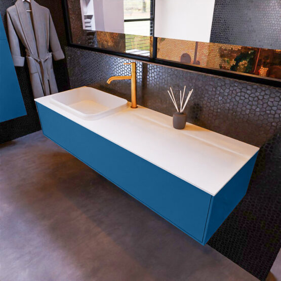 MONDIAZ ERIN 150cm mueble de baño color Jeans 1 cajón. Lavabo RIDGE Izquierda 1 orificio color Talc.