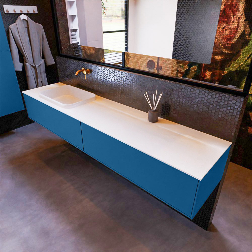 MONDIAZ ERIN 200cm mueble de baño color Jeans 2 cajones. Lavabo RIDGE Izquierda sin orificio color Talc. 1 MONDIAZ ERIN 200cm mueble de baño color Jeans 2 cajones. Lavabo RIDGE Izquierda sin orificio color Talc.