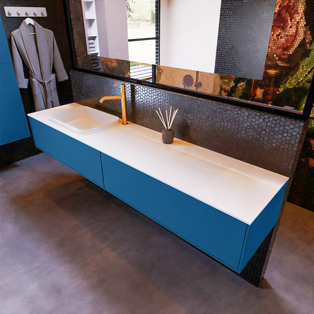 MONDIAZ ERIN 200cm mueble de baño color Jeans 2 cajones. Lavabo RIDGE Izquierda 1 orificio color Talc. 1 MONDIAZ ERIN 200cm mueble de baño color Jeans 2 cajones. Lavabo RIDGE Izquierda 1 orificio color Talc.