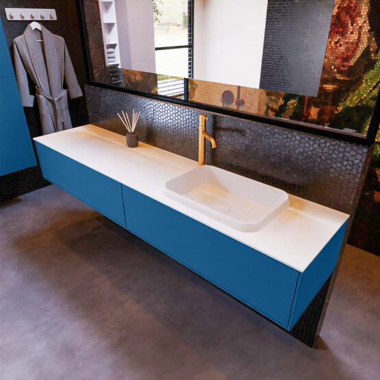 MONDIAZ ERIN 200cm mueble de baño color Jeans 2 cajones. Lavabo RIDGE Derecho 1 orificio color Talc.