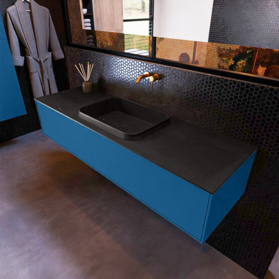 MONDIAZ ERIN 150cm mueble de baño color Jeans 1 cajón. Lavabo RIDGE Centro sin orificio color Urban.