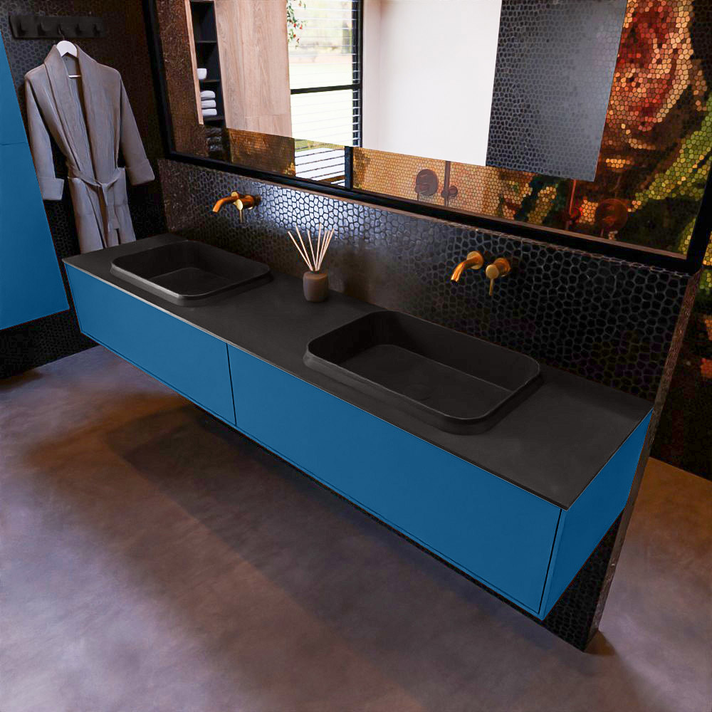 MONDIAZ ERIN 200cm mueble de baño color Jeans 2 cajones. Lavabo RIDGE Doble sin orificio color Urban. 1 MONDIAZ ERIN 200cm mueble de baño color Jeans 2 cajones. Lavabo RIDGE Doble sin orificio color Urban.