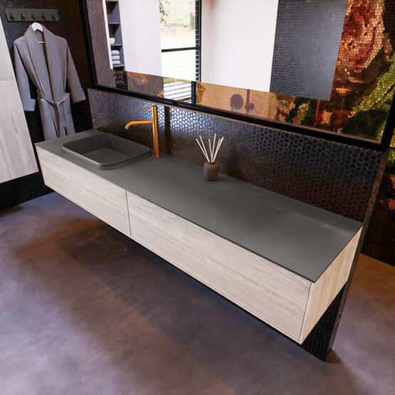 MONDIAZ ERIN 200cm mueble de baño color Light Brown Grey 2 cajones. Lavabo RIDGE Izquierda 1 orificio color Dark Grey.