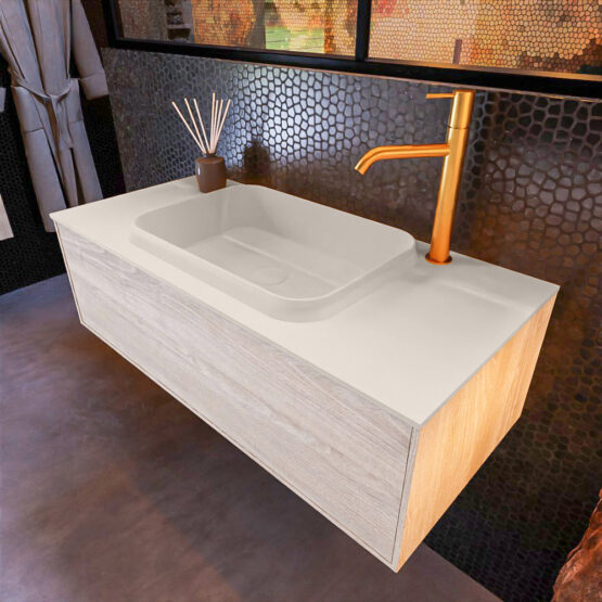 MONDIAZ ERIN 100cm mueble de baño color Light Brown Grey 1 cajón. Lavabo RIDGE Centro 1 orificio color Linen.