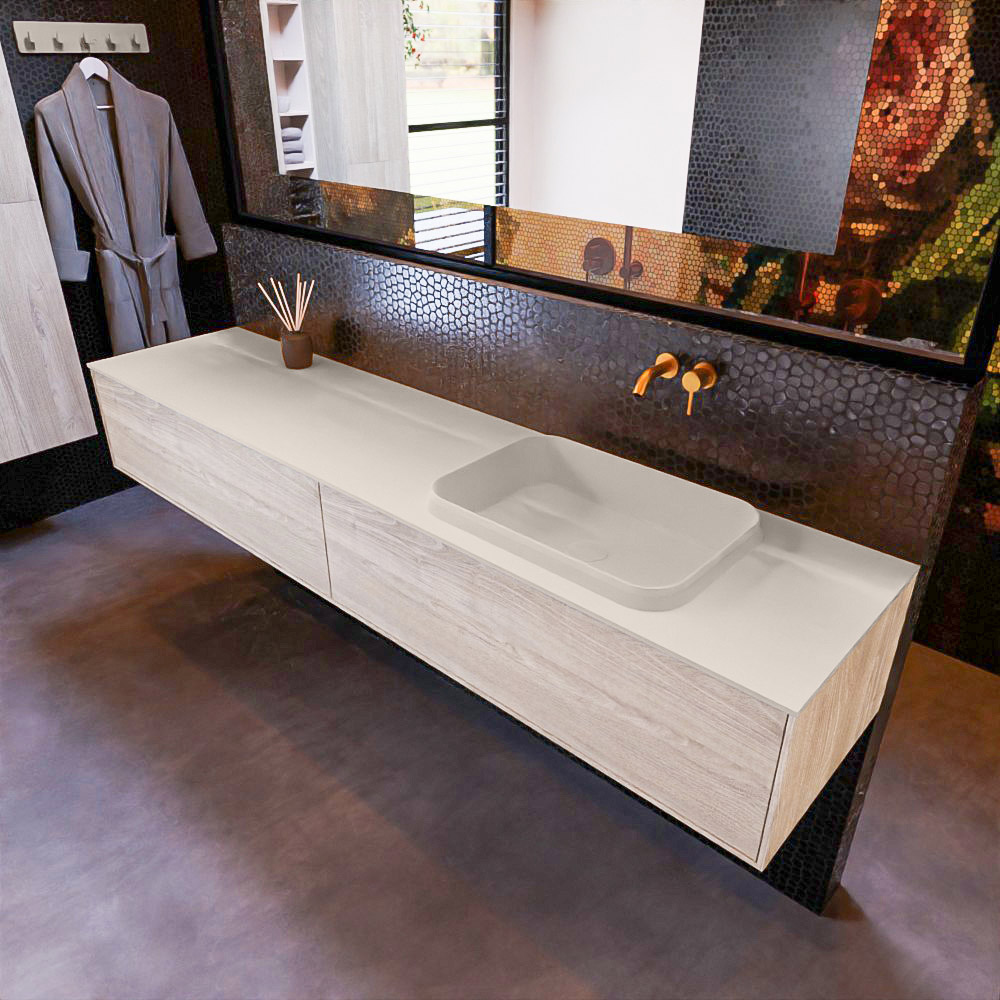 MONDIAZ ERIN 200cm mueble de baño color Light Brown Grey 2 cajones. Lavabo RIDGE Derecho sin orificio color Linen. 1 MONDIAZ ERIN 200cm mueble de baño color Light Brown Grey 2 cajones. Lavabo RIDGE Derecho sin orificio color Linen.