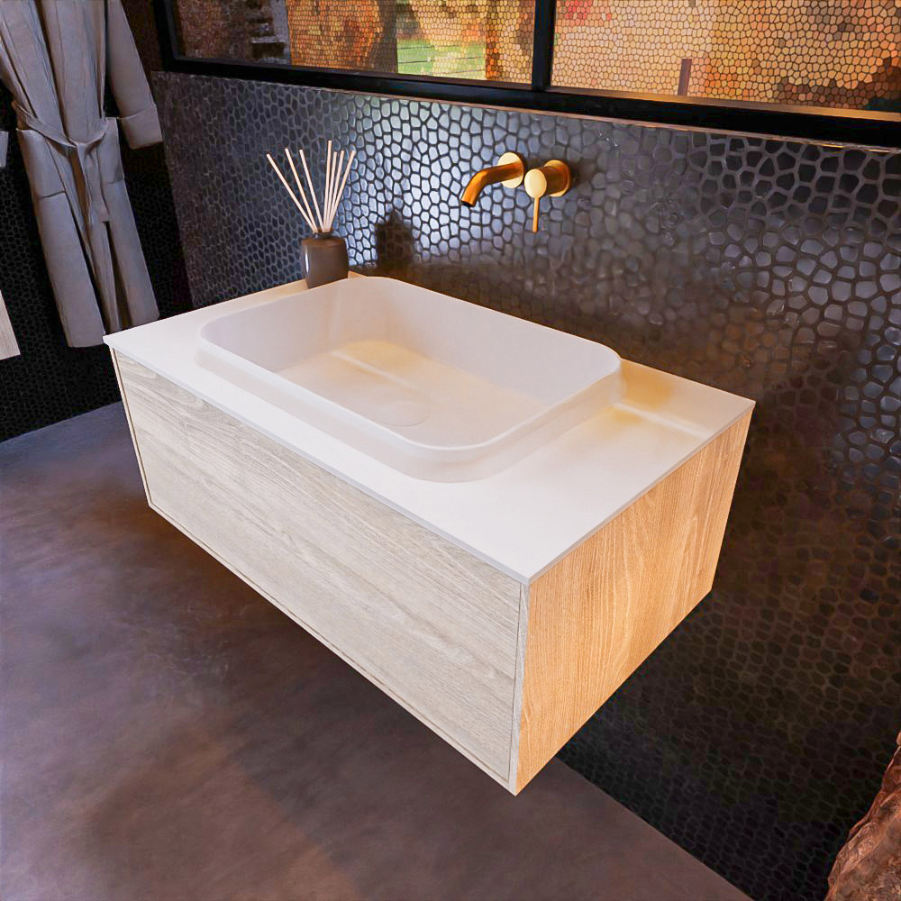 MONDIAZ ERIN 80cm mueble de baño color Light Brown Grey 1 cajón. Lavabo RIDGE Centro sin orificio color Talc. 1 MONDIAZ ERIN 80cm mueble de baño color Light Brown Grey 1 cajón. Lavabo RIDGE Centro sin orificio color Talc.