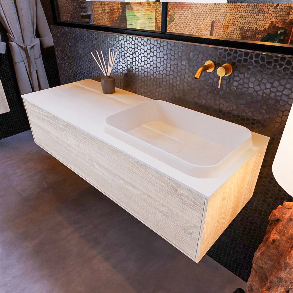 MONDIAZ ERIN 120cm mueble de baño color Light Brown Grey 1 cajón. Lavabo RIDGE Derecho sin orificio color Talc. 1 MONDIAZ ERIN 120cm mueble de baño color Light Brown Grey 1 cajón. Lavabo RIDGE Derecho sin orificio color Talc.