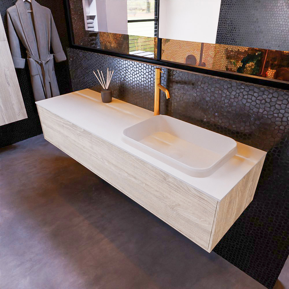 MONDIAZ ERIN 150cm mueble de baño color Light Brown Grey 1 cajón. Lavabo RIDGE Derecho 1 orificio color Talc. 1 MONDIAZ ERIN 150cm mueble de baño color Light Brown Grey 1 cajón. Lavabo RIDGE Derecho 1 orificio color Talc.