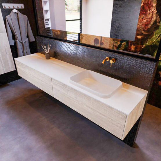 MONDIAZ ERIN 200cm mueble de baño color Light Brown Grey 2 cajones. Lavabo RIDGE Derecho sin orificio color Talc.