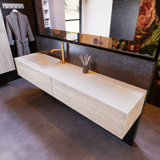 MONDIAZ ERIN 200cm mueble de baño color Light Brown Grey 2 cajones. Lavabo RIDGE Izquierda 1 orificio color Talc.