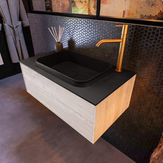 MONDIAZ ERIN 80cm mueble de baño color Light Brown Grey 1 cajón. Lavabo RIDGE Centro 1 orificio color Urban.