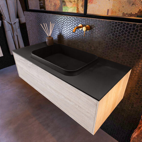 MONDIAZ ERIN 100cm mueble de baño color Light Brown Grey 1 cajón. Lavabo RIDGE Centro sin orificio color Urban.
