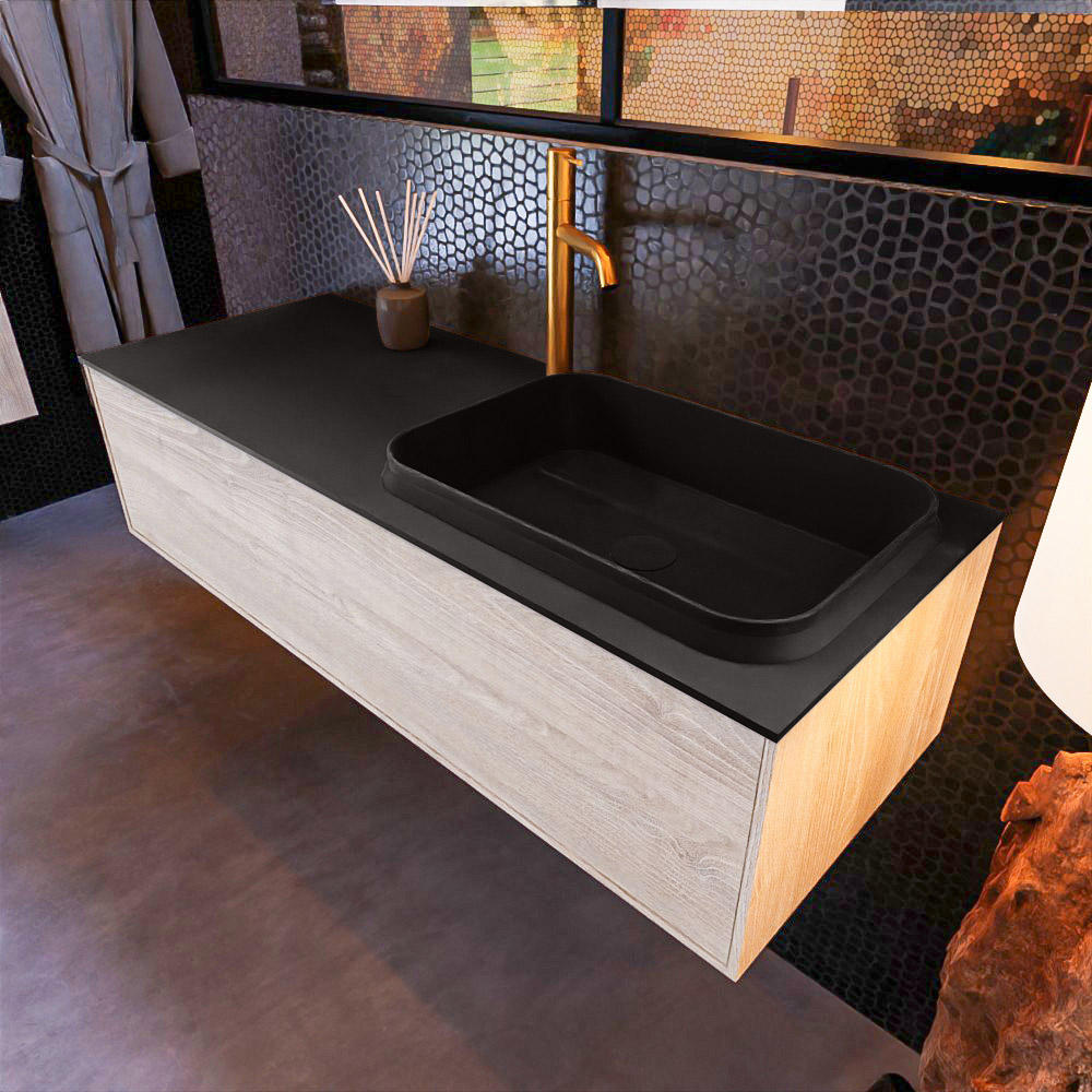 MONDIAZ ERIN 120cm mueble de baño color Light Brown Grey 1 cajón. Lavabo RIDGE Derecho 1 orificio color Urban. 1 MONDIAZ ERIN 120cm mueble de baño color Light Brown Grey 1 cajón. Lavabo RIDGE Derecho 1 orificio color Urban.