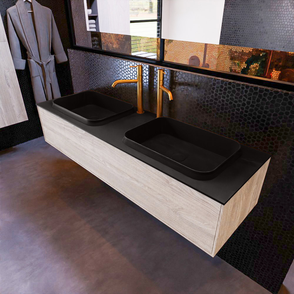 MONDIAZ ERIN 150cm mueble de baño color Light Brown Grey 1 cajón. Lavabo RIDGE Doble 2 orificios color Urban. 1 MONDIAZ ERIN 150cm mueble de baño color Light Brown Grey 1 cajón. Lavabo RIDGE Doble 2 orificios color Urban.