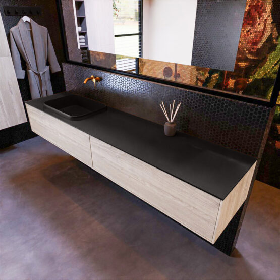 MONDIAZ ERIN 200cm mueble de baño color Light Brown Grey 2 cajones. Lavabo RIDGE Izquierda sin orificio color Urban.