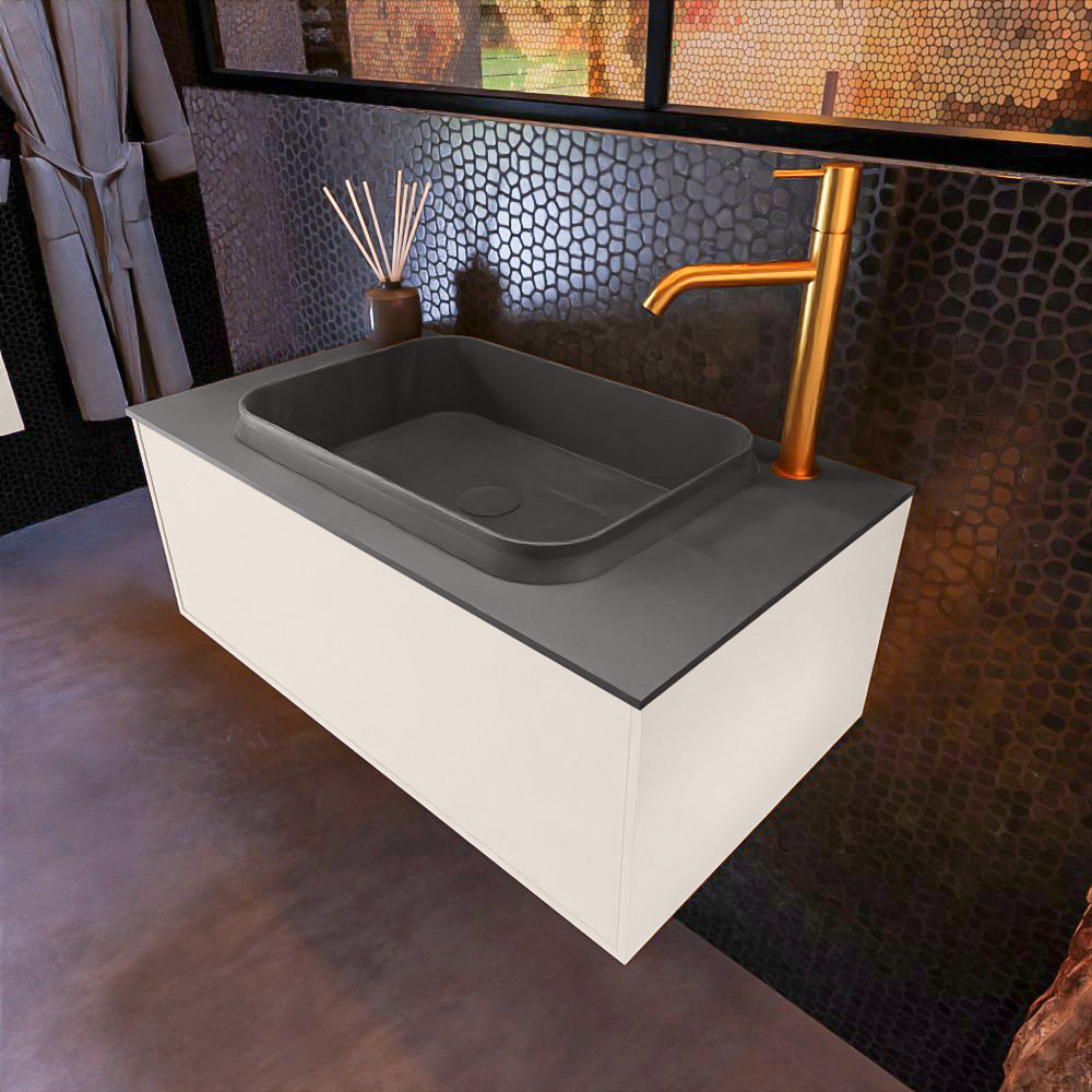 MONDIAZ ERIN 80cm mueble de baño color Linen 1 cajón. Lavabo RIDGE Centro 1 orificio color Dark Grey. 1 MONDIAZ ERIN 80cm mueble de baño color Linen 1 cajón. Lavabo RIDGE Centro 1 orificio color Dark Grey.