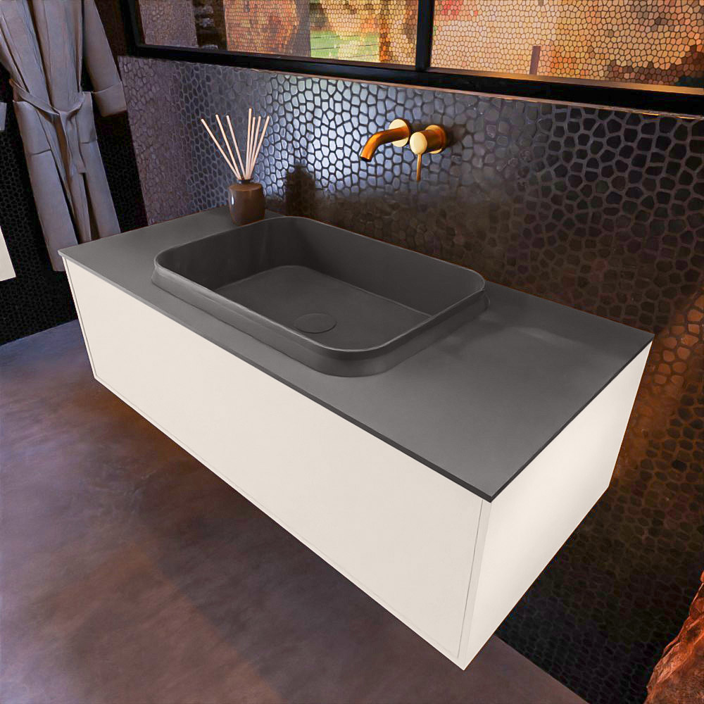 MONDIAZ ERIN 100cm mueble de baño color Linen 1 cajón. Lavabo RIDGE Centro sin orificio color Dark Grey. 1 MONDIAZ ERIN 100cm mueble de baño color Linen 1 cajón. Lavabo RIDGE Centro sin orificio color Dark Grey.