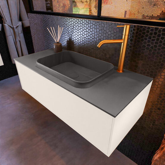 MONDIAZ ERIN 100cm mueble de baño color Linen 1 cajón. Lavabo RIDGE Centro 1 orificio color Dark Grey.