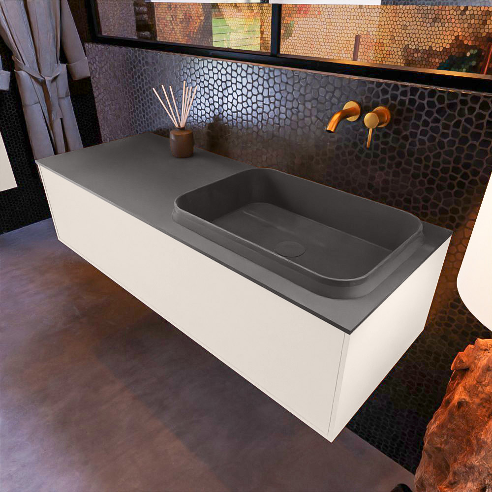 MONDIAZ ERIN 120cm mueble de baño color Linen 1 cajón. Lavabo RIDGE Derecho sin orificio color Dark Grey. 1 MONDIAZ ERIN 120cm mueble de baño color Linen 1 cajón. Lavabo RIDGE Derecho sin orificio color Dark Grey.