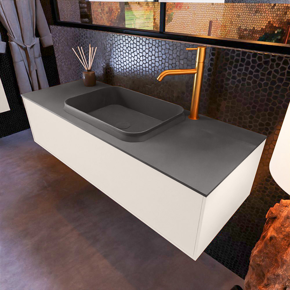 MONDIAZ ERIN 120cm mueble de baño color Linen 1 cajón. Lavabo RIDGE Centro 1 orificio color Dark Grey. 1 MONDIAZ ERIN 120cm mueble de baño color Linen 1 cajón. Lavabo RIDGE Centro 1 orificio color Dark Grey.