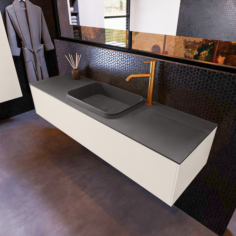 MONDIAZ ERIN 150cm mueble de baño color Linen 1 cajón. Lavabo RIDGE Centro 1 orificio color Dark Grey. 1 MONDIAZ ERIN 150cm mueble de baño color Linen 1 cajón. Lavabo RIDGE Centro 1 orificio color Dark Grey.