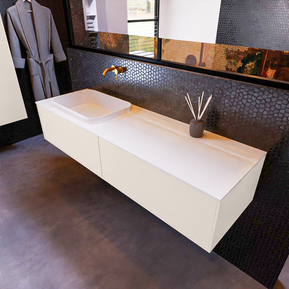 MONDIAZ ERIN 150cm mueble de baño color Linen 2 cajones. Lavabo RIDGE Izquierda sin orificio color Talc. 1 MONDIAZ ERIN 150cm mueble de baño color Linen 2 cajones. Lavabo RIDGE Izquierda sin orificio color Talc.