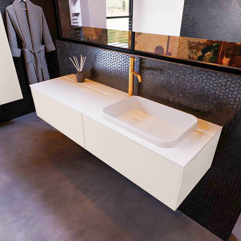 MONDIAZ ERIN 150cm mueble de baño color Linen 2 cajones. Lavabo RIDGE Derecho 1 orificio color Talc. 1 MONDIAZ ERIN 150cm mueble de baño color Linen 2 cajones. Lavabo RIDGE Derecho 1 orificio color Talc.