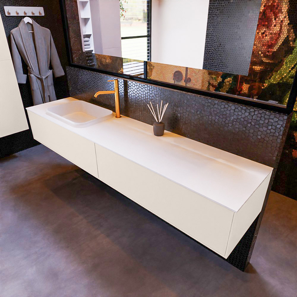 MONDIAZ ERIN 200cm mueble de baño color Linen 2 cajones. Lavabo RIDGE Izquierda 1 orificio color Talc. 1 MONDIAZ ERIN 200cm mueble de baño color Linen 2 cajones. Lavabo RIDGE Izquierda 1 orificio color Talc.